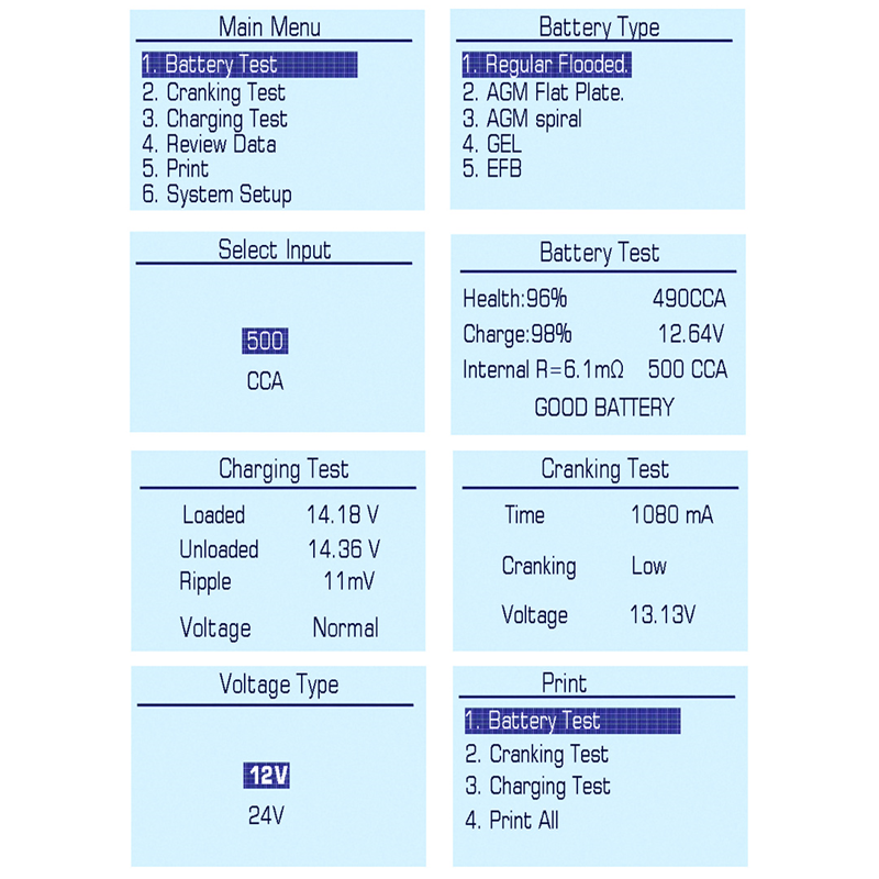 12V 24V Automotive Battery Load Tester 100-2000 CCA Car Battery Analyzer Auto Cranking and Charging System