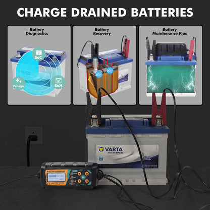 Safe battery charger with battery detection to repair battery short circuit and smart APP management and IP65