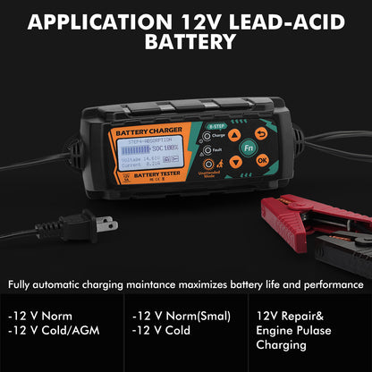 Safe battery charger with battery detection to repair battery short circuit and smart APP management and IP65