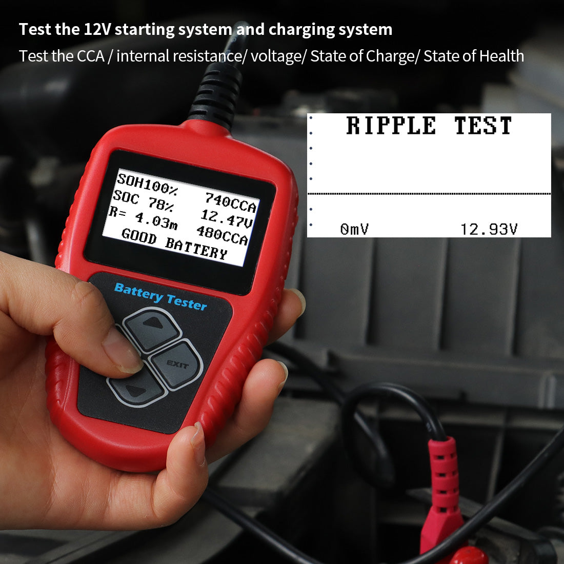 12v battery tester lightweight portable support multi language car motorcycle battery tester