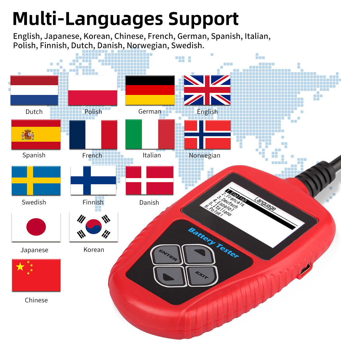 12v battery tester lightweight portable support multi language car motorcycle battery tester