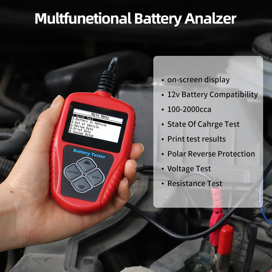 12v battery tester lightweight portable support multi language car motorcycle battery tester