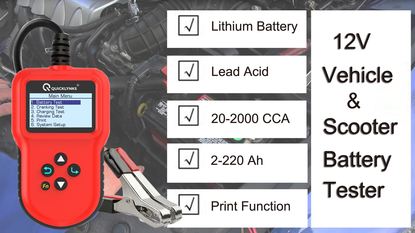 Lithium battery tester 12V CCA 220AH Automotive Load Battery Tester Digital Analyzer Bad Cell Test Tool for Car/Boat/Motorcycle