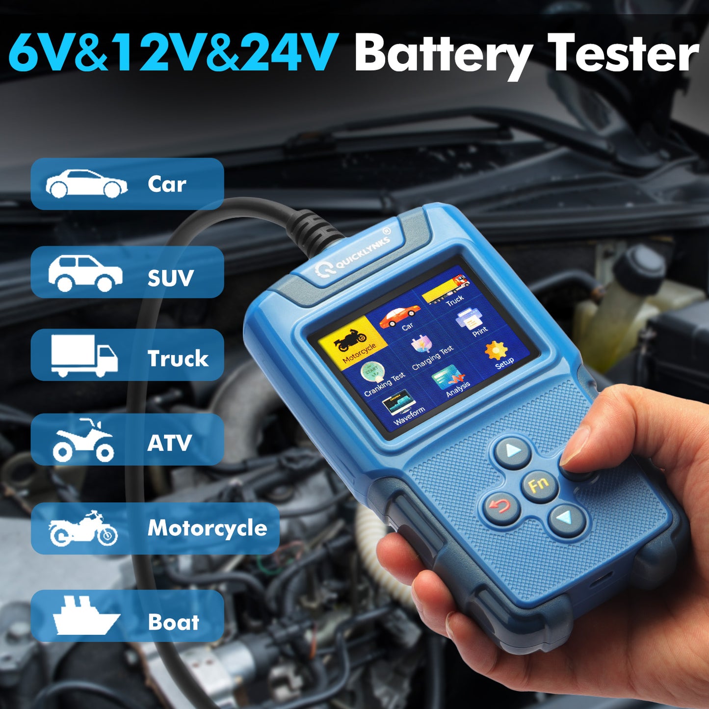 Battery Tester Quicklynks BA640 is suitable battery test 6V 12V 24V