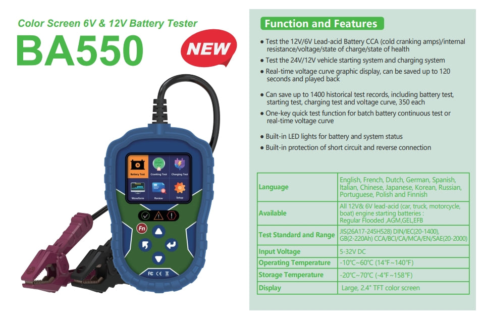 Battery Tester Quicklynks BA550 High quality tester  6-12V